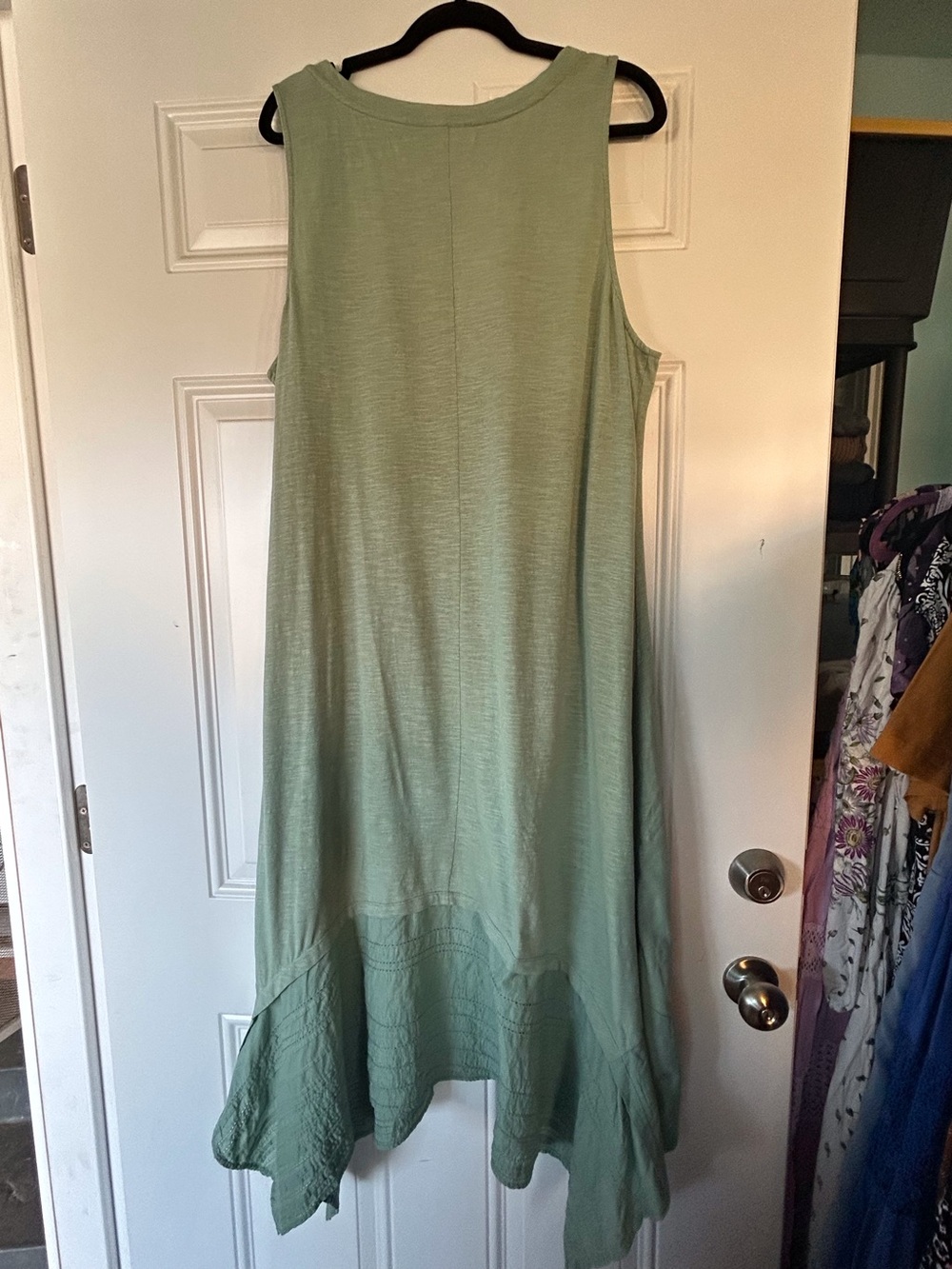 Sleeveless Sage Green Handkerchief Hem Maxi Dress XL Midi Boho - Picture 9 of 9